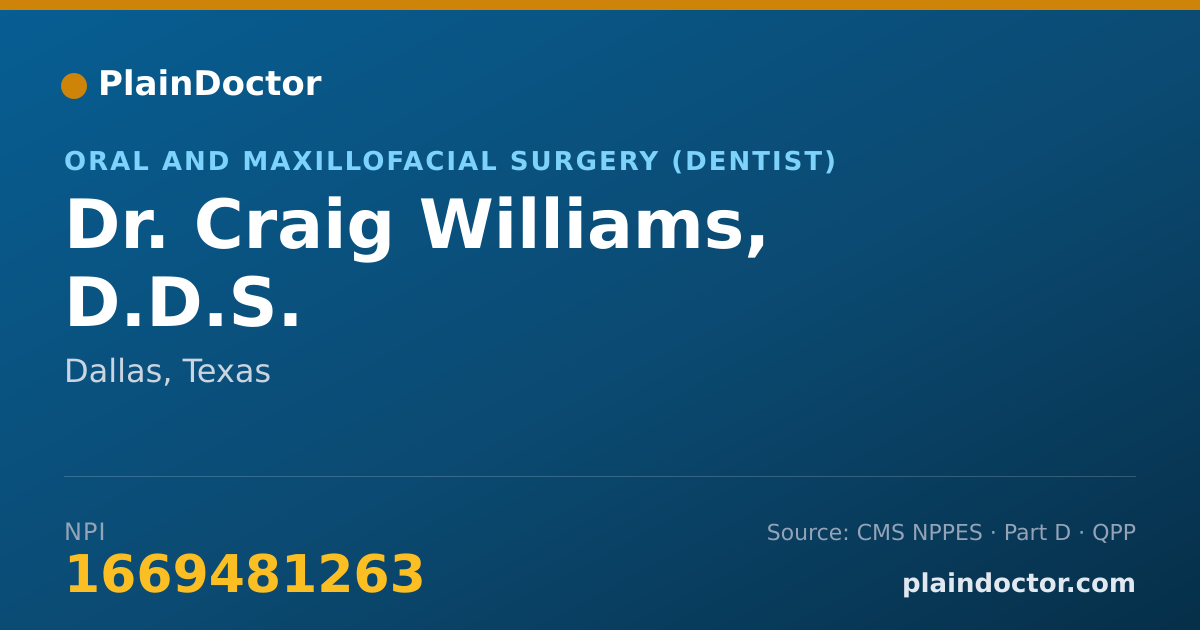 Shareable card for Craig Williams, D.D.S. - Oral and Maxillofacial Surgery (Dentist), Dallas, TX
