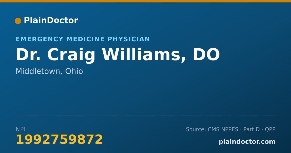 Shareable card for Craig Williams, DO - Emergency Medicine Physician, Middletown, OH
