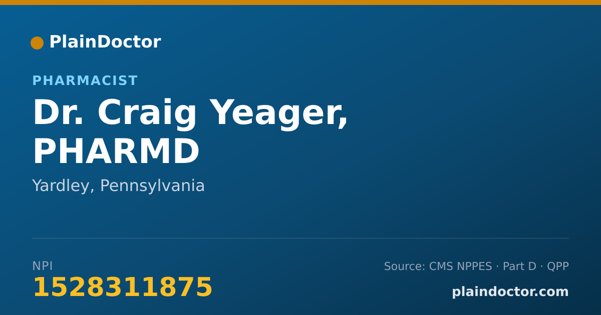 Shareable card for Craig Yeager, PHARMD - Pharmacist, Yardley, PA