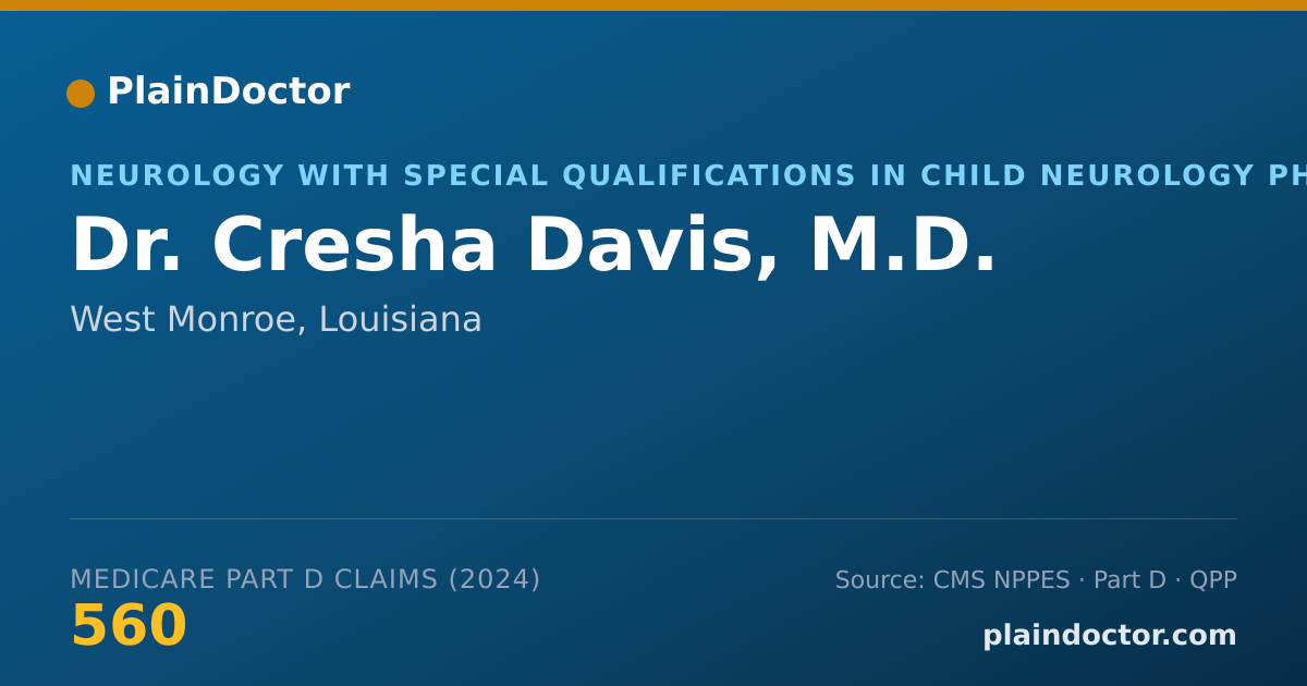 Shareable card for Cresha Davis, M.D. - Sleep Medicine (Psychiatry & Neurology) Physician, West Monroe, LA