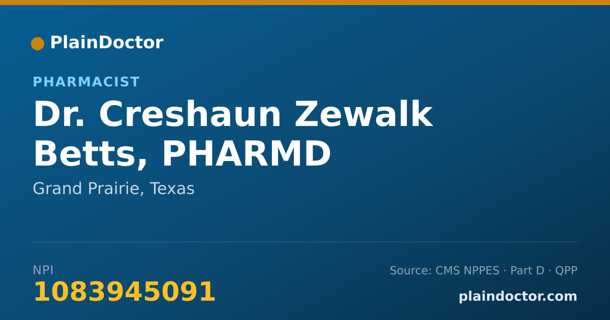 Shareable card for Creshaun Zewalk Betts, PHARMD - Pharmacist, Grand Prairie, TX