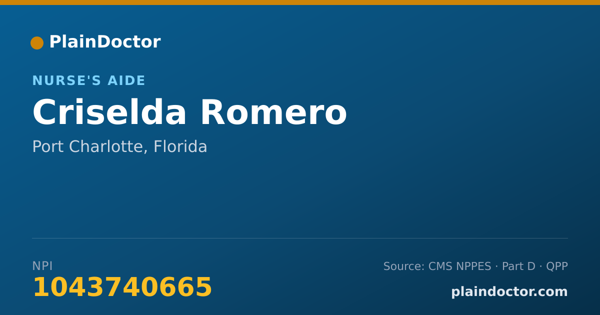 Shareable card for Criselda Romero - Nurse's Aide, Port Charlotte, FL