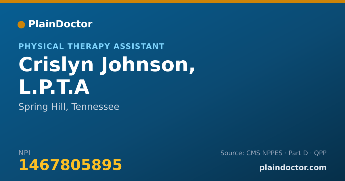 Shareable card for Crislyn Johnson, L.P.T.A - Physical Therapy Assistant, Spring Hill, TN