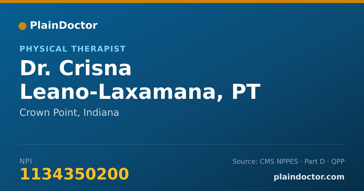Shareable card for Crisna Leano-Laxamana, PT - Physical Therapist, Crown Point, IN