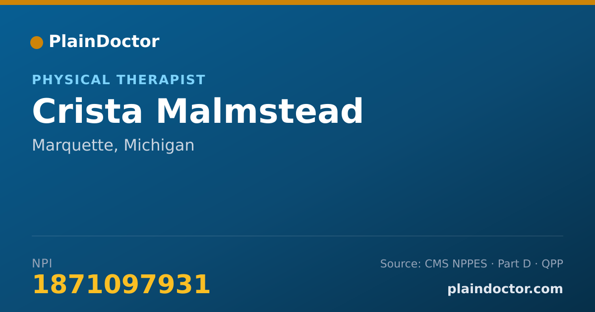 Shareable card for Crista Malmstead - Physical Therapist, Marquette, MI