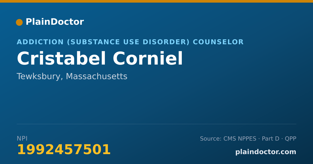 Shareable card for Cristabel Corniel - Addiction (Substance Use Disorder) Counselor, Tewksbury, MA