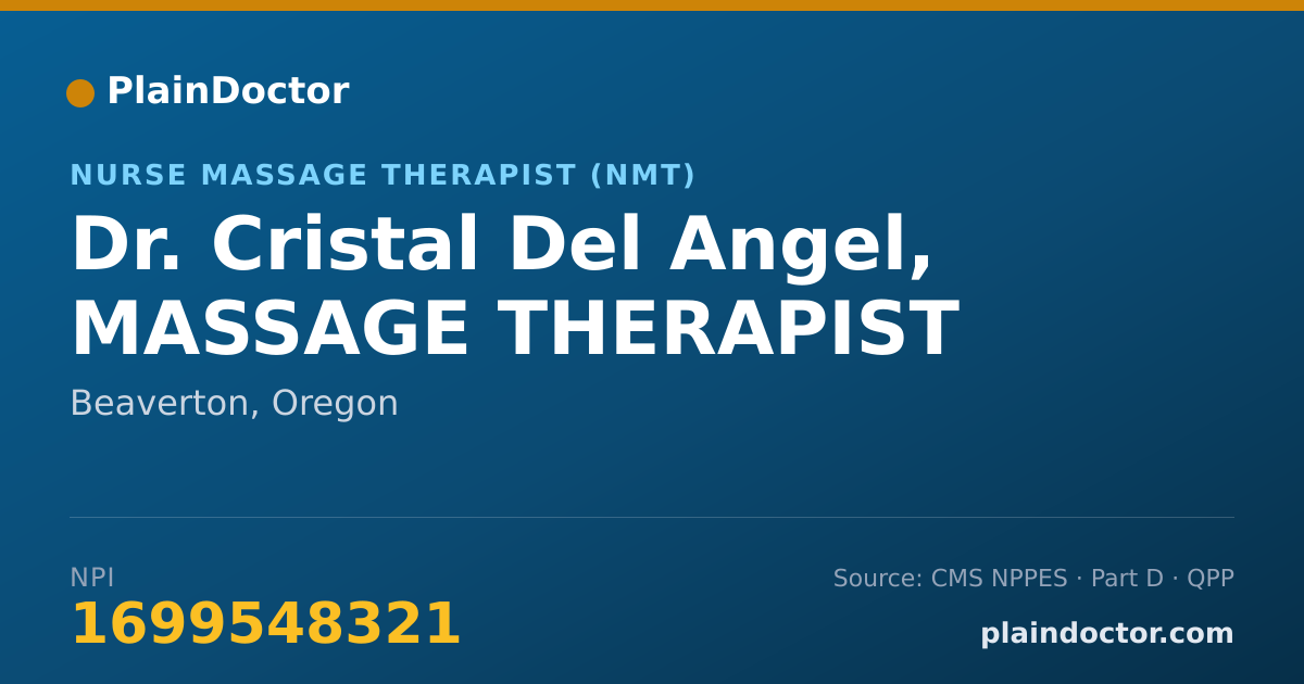 Shareable card for Cristal Del Angel, MASSAGE THERAPIST - Nurse Massage Therapist (NMT), Beaverton, OR