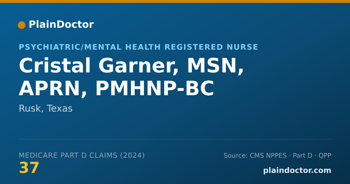 Shareable card for Cristal Garner, MSN, APRN, PMHNP-BC - Psychiatric/Mental Health Registered Nurse, Rusk, TX