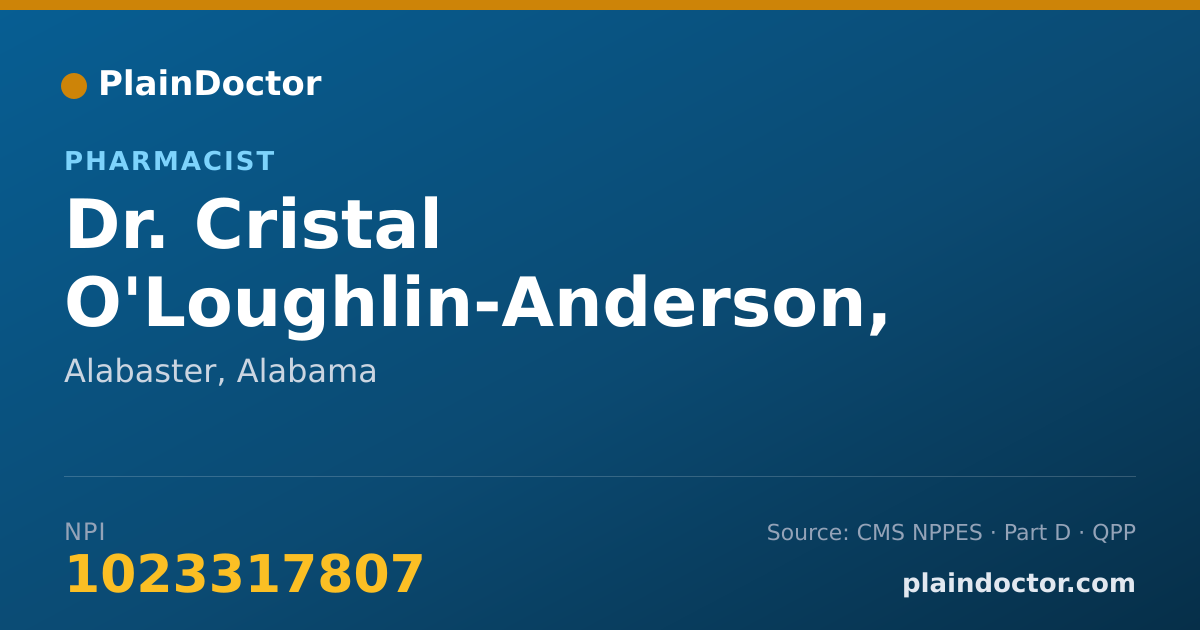 Shareable card for Cristal O'Loughlin-Anderson, PHARM.D - Pharmacist, Alabaster, AL