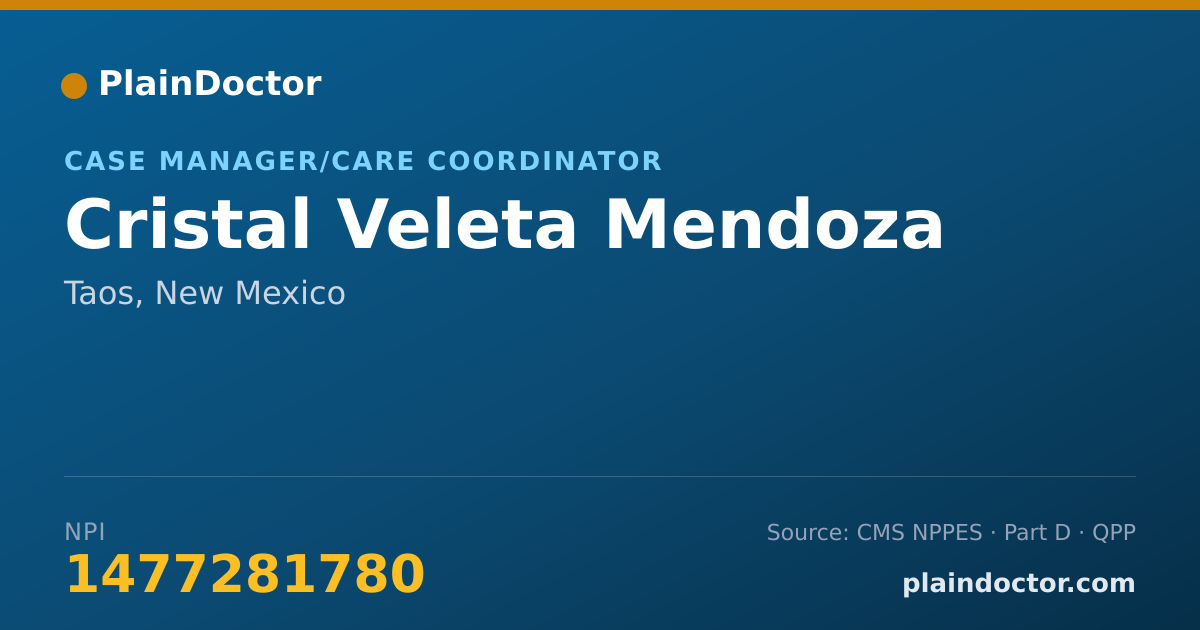 Shareable card for Cristal Veleta Mendoza - Case Manager/Care Coordinator, Taos, NM