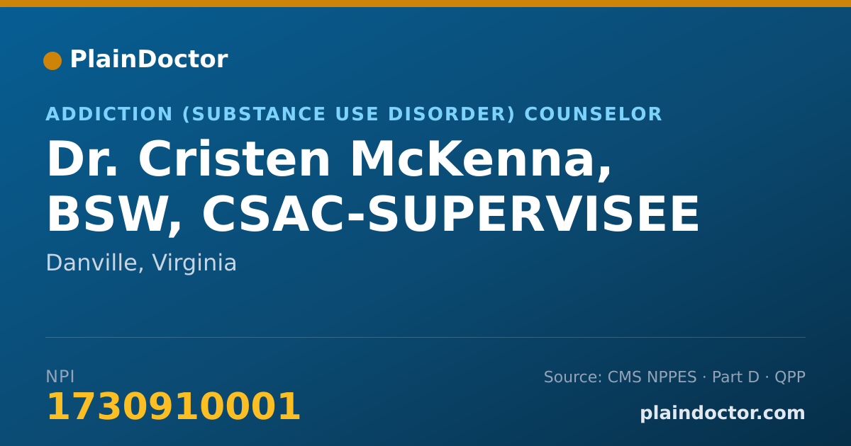Shareable card for Cristen McKenna, BSW, CSAC-SUPERVISEE - Addiction (Substance Use Disorder) Counselor, Danville, VA