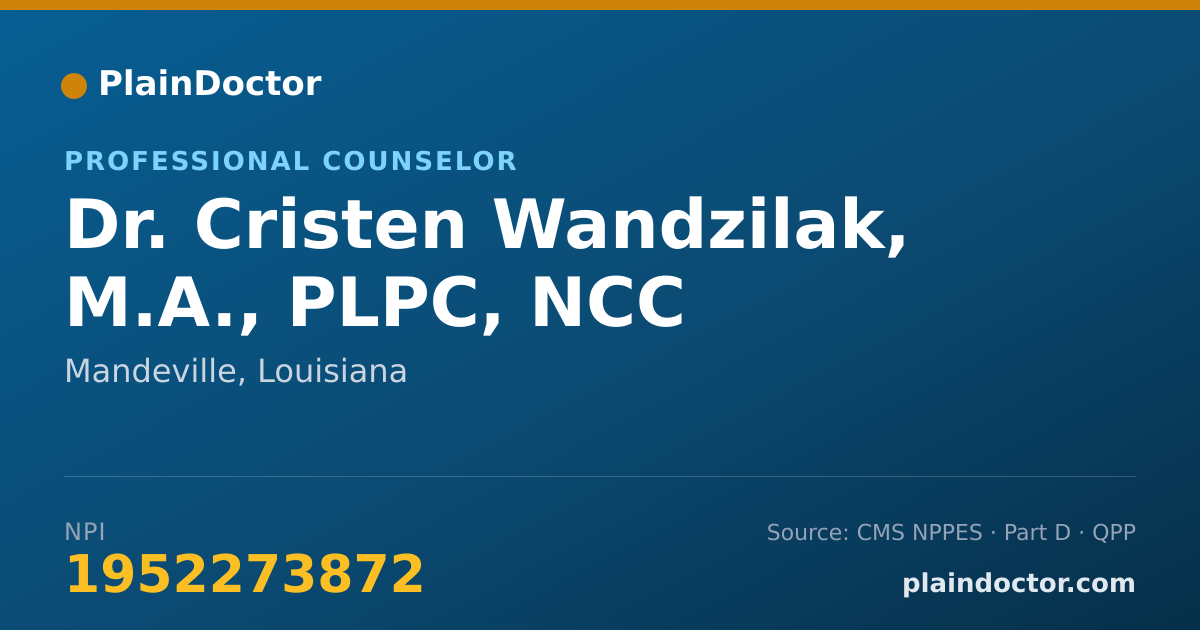 Shareable card for Cristen Wandzilak, M.A., PLPC, NCC - Professional Counselor, Mandeville, LA