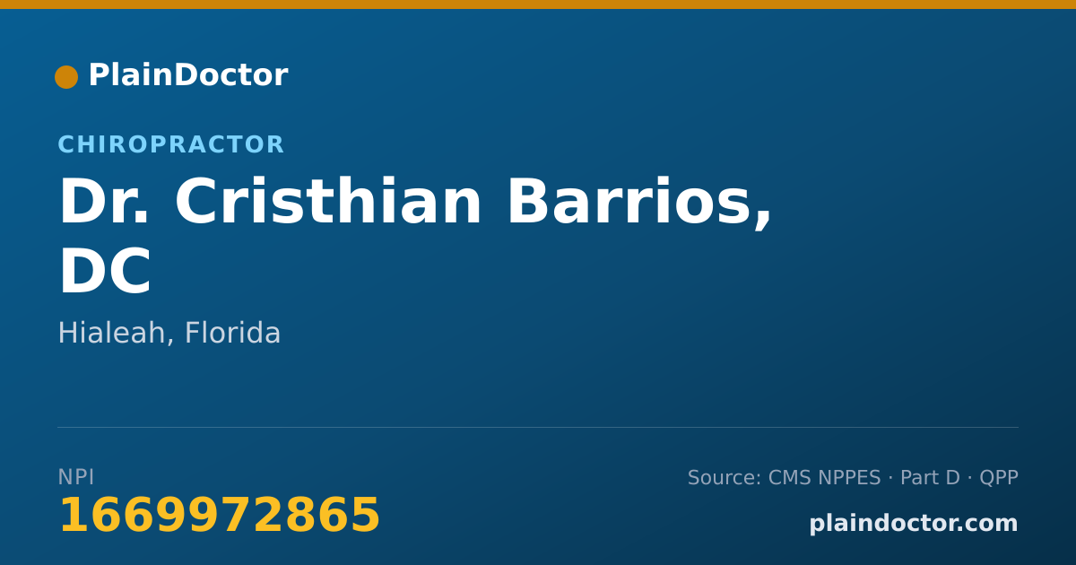 Shareable card for Cristhian Barrios, DC - Chiropractor, Hialeah, FL