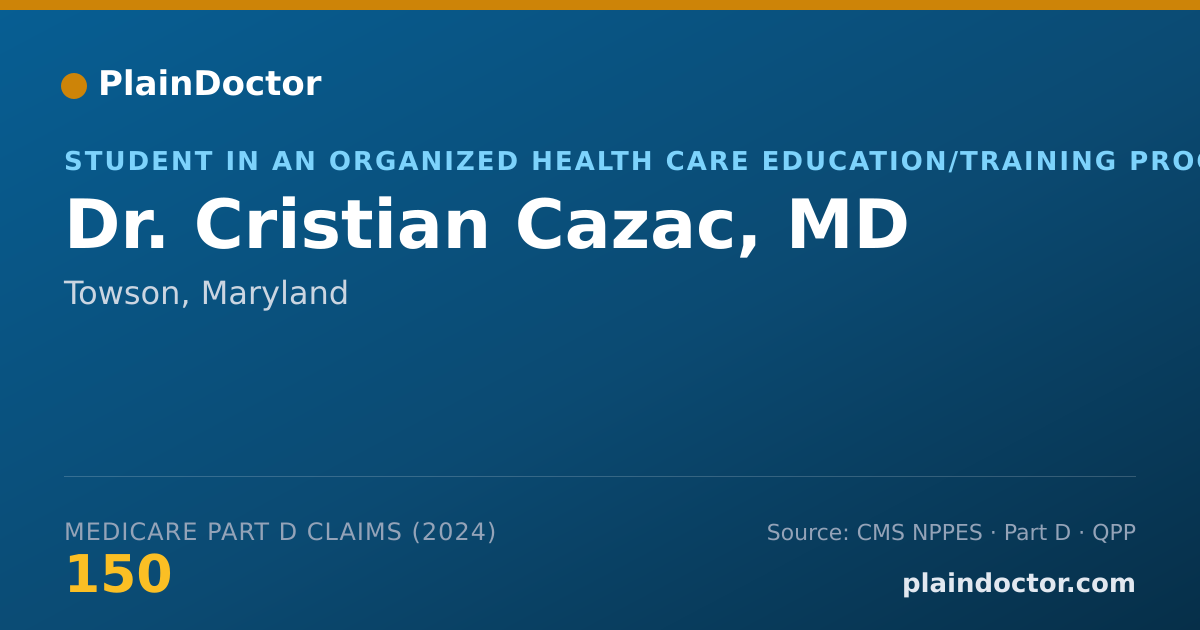 Shareable card for Cristian Cazac, MD - Student in an Organized Health Care Education/Training Program, Towson, MD