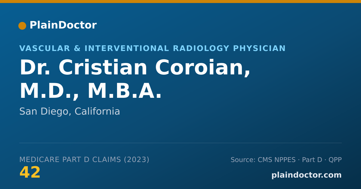 Shareable card for Cristian Coroian, M.D., M.B.A. - Vascular & Interventional Radiology Physician, San Diego, CA