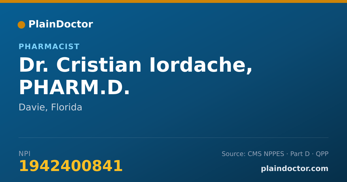 Shareable card for Cristian Iordache, PHARM.D. - Pharmacist, Davie, FL