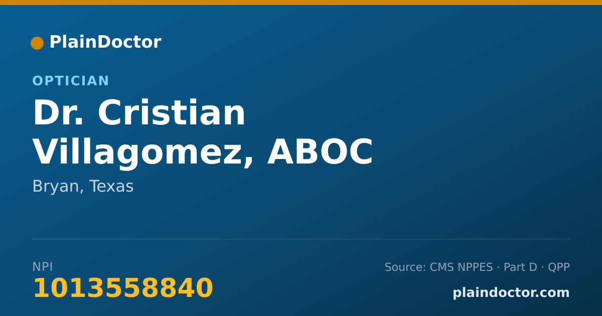 Shareable card for Cristian Villagomez, ABOC - Optician, Bryan, TX