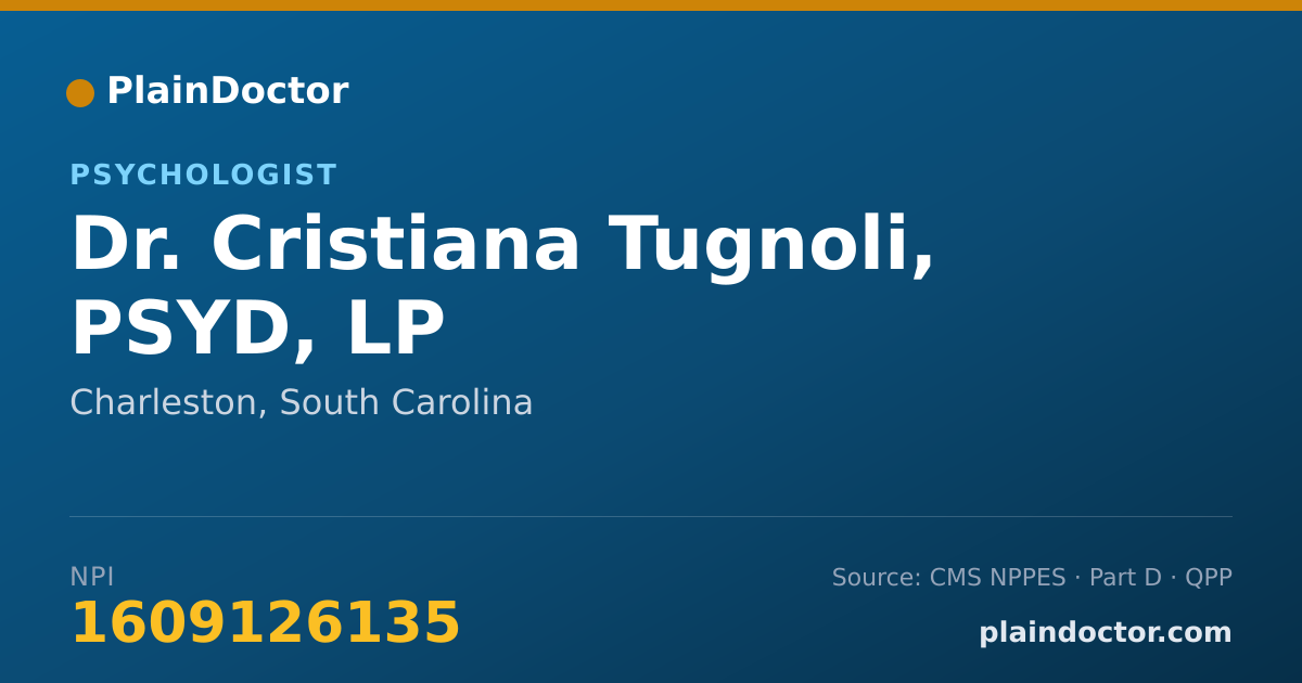 Shareable card for Cristiana Tugnoli, PSYD, LP - Psychologist, Charleston, SC