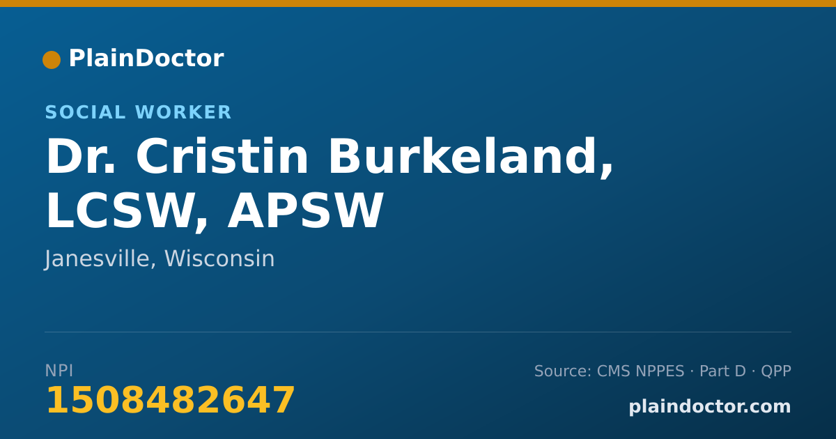 Shareable card for Cristin Burkeland, LCSW, APSW - Social Worker, Janesville, WI