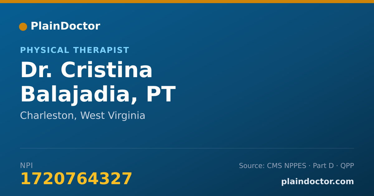 Shareable card for Cristina Balajadia, PT - Physical Therapist, Charleston, WV