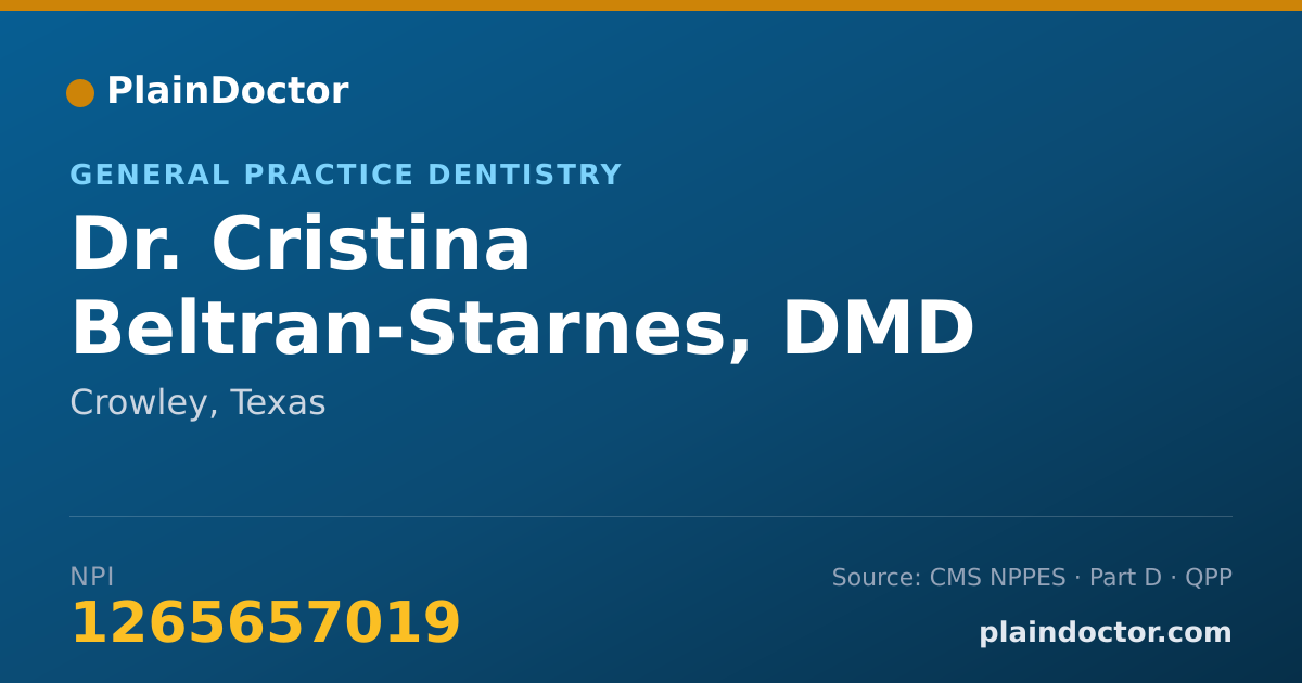 Shareable card for Cristina Beltran-Starnes, DMD - General Practice Dentistry, Crowley, TX
