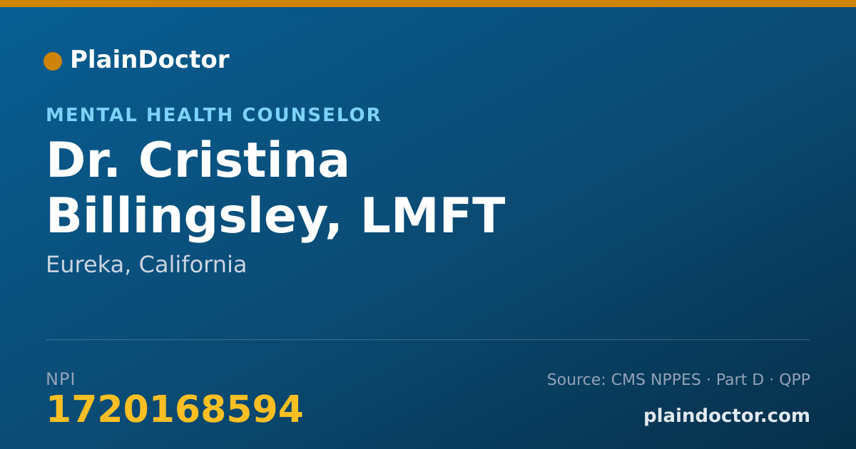 Shareable card for Cristina Billingsley, LMFT - Mental Health Counselor, Eureka, CA