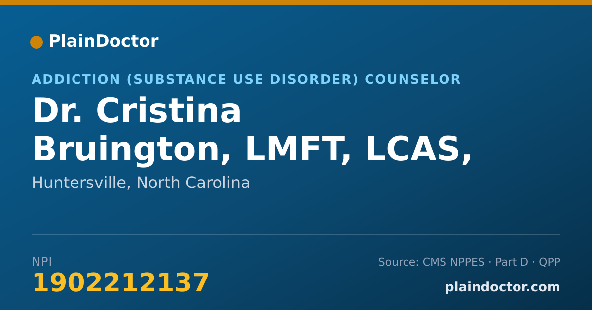 Shareable card for Cristina Bruington, LMFT, LCAS, CCS - Addiction (Substance Use Disorder) Counselor, Huntersville, NC