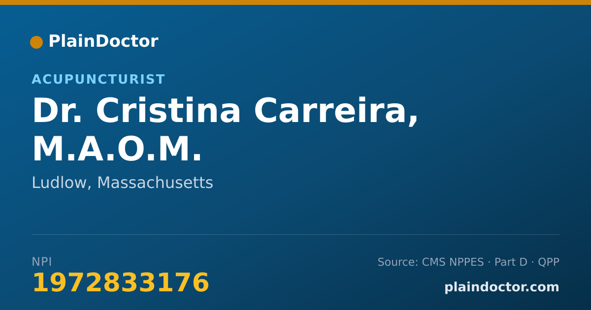 Shareable card for Cristina Carreira, M.A.O.M. - Acupuncturist, Ludlow, MA