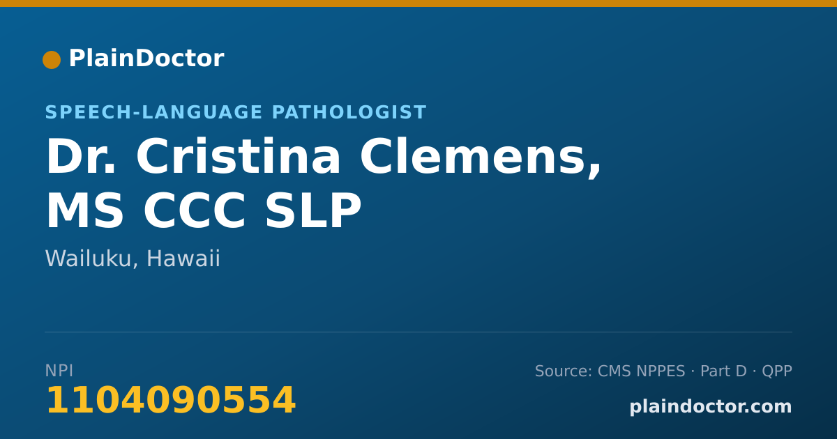Shareable card for Cristina Clemens, MS CCC SLP - Speech-Language Pathologist, Wailuku, HI