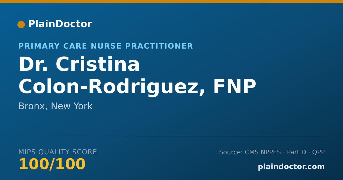 Shareable card for Cristina Colon-Rodriguez, FNP - Primary Care Nurse Practitioner, Bronx, NY