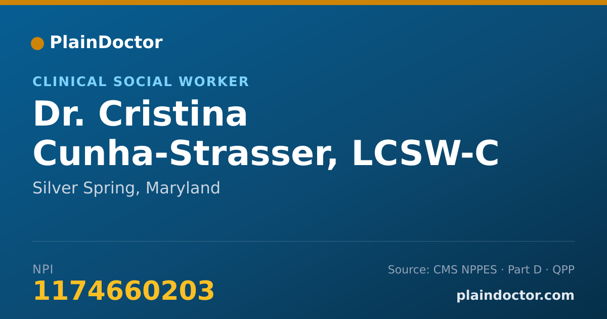 Shareable card for Cristina Cunha-Strasser, LCSW-C - Clinical Social Worker, Silver Spring, MD
