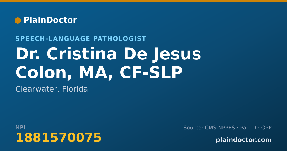 Shareable card for Cristina De Jesus Colon, MA, CF-SLP - Speech-Language Pathologist, Clearwater, FL