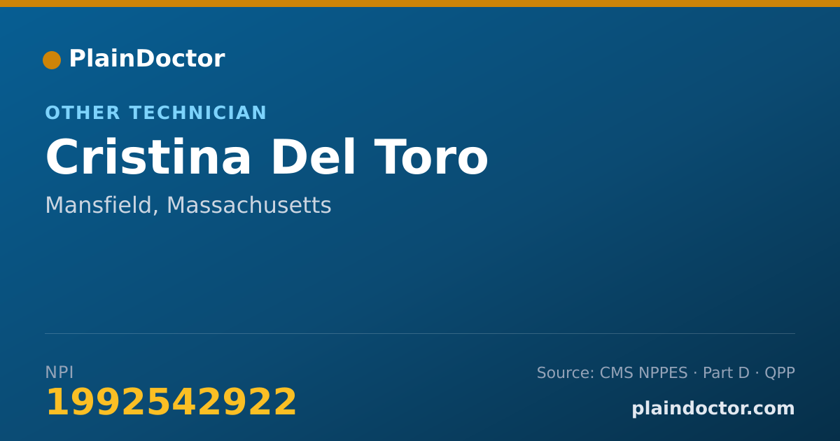 Shareable card for Cristina Del Toro - Other Technician, Mansfield, MA