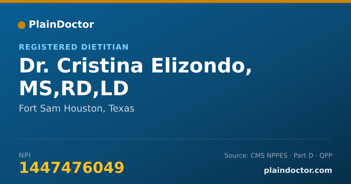 Shareable card for Cristina Elizondo, MS,RD,LD - Registered Dietitian, Fort Sam Houston, TX