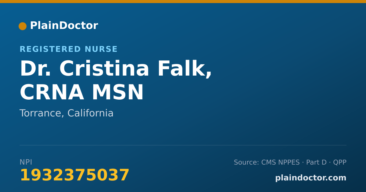 Shareable card for Cristina Falk, CRNA MSN - Registered Nurse, Torrance, CA