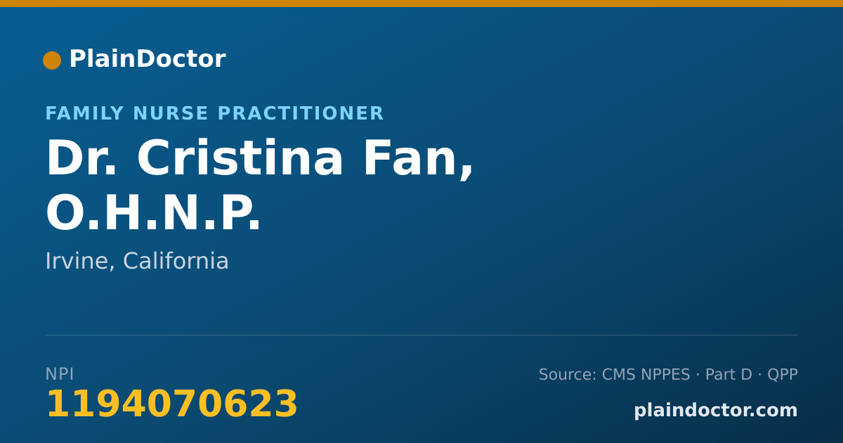 Shareable card for Cristina Fan, O.H.N.P. - Family Nurse Practitioner, Irvine, CA
