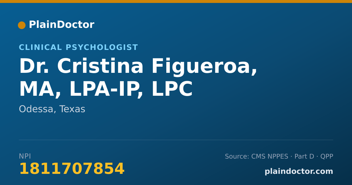 Shareable card for Cristina Figueroa, MA, LPA-IP, LPC - Clinical Psychologist, Odessa, TX