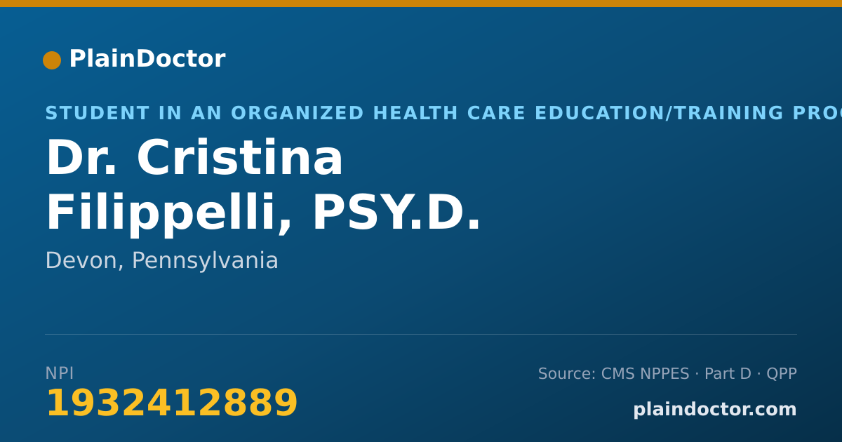 Shareable card for Cristina Filippelli, PSY.D. - Student in an Organized Health Care Education/Training Program, Devon, PA
