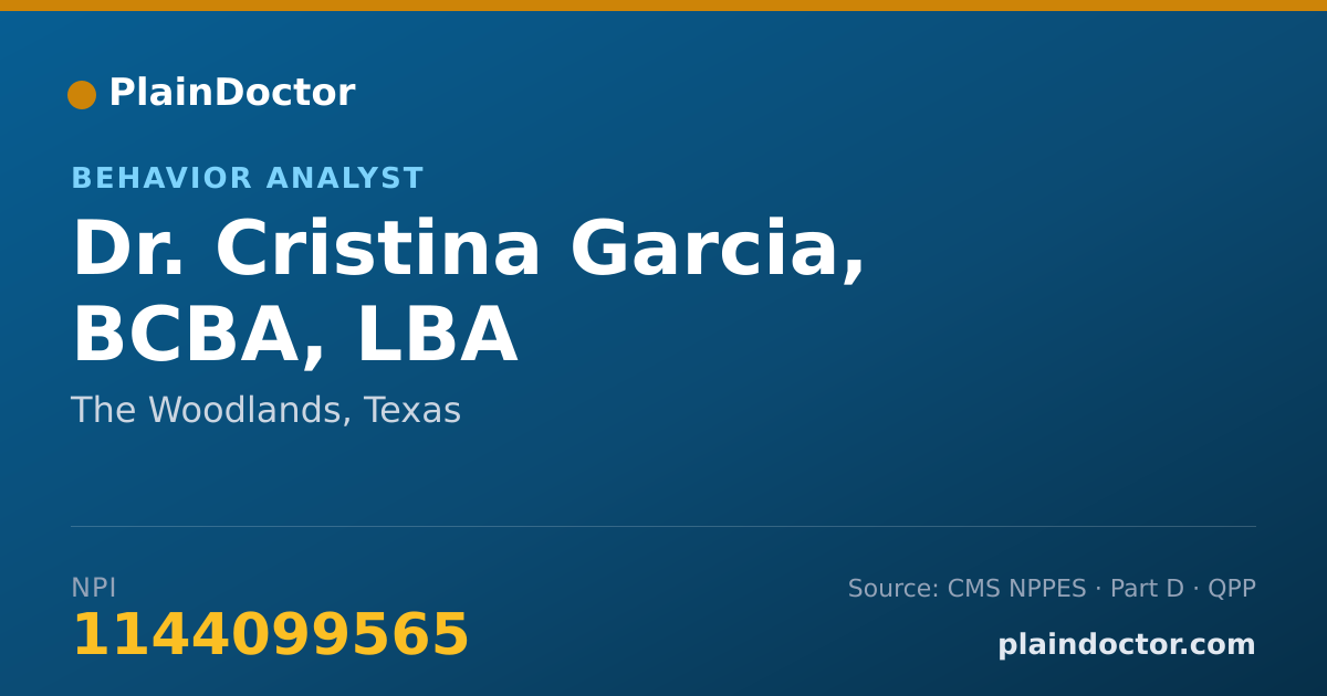 Shareable card for Cristina Garcia, BCBA, LBA - Behavior Analyst, The Woodlands, TX
