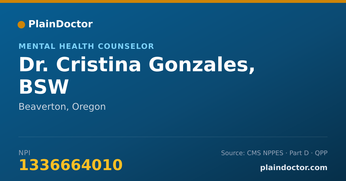 Shareable card for Cristina Gonzales, BSW - Mental Health Counselor, Beaverton, OR