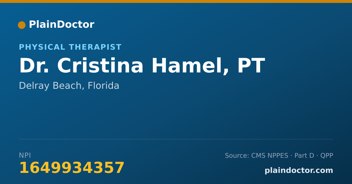 Shareable card for Cristina Hamel, PT - Physical Therapist, Delray Beach, FL