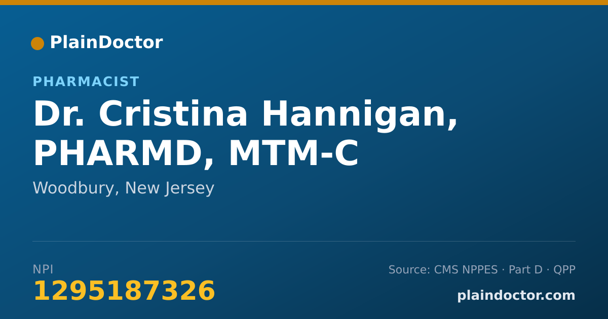 Shareable card for Cristina Hannigan, PHARMD, MTM-C - Pharmacist, Woodbury, NJ