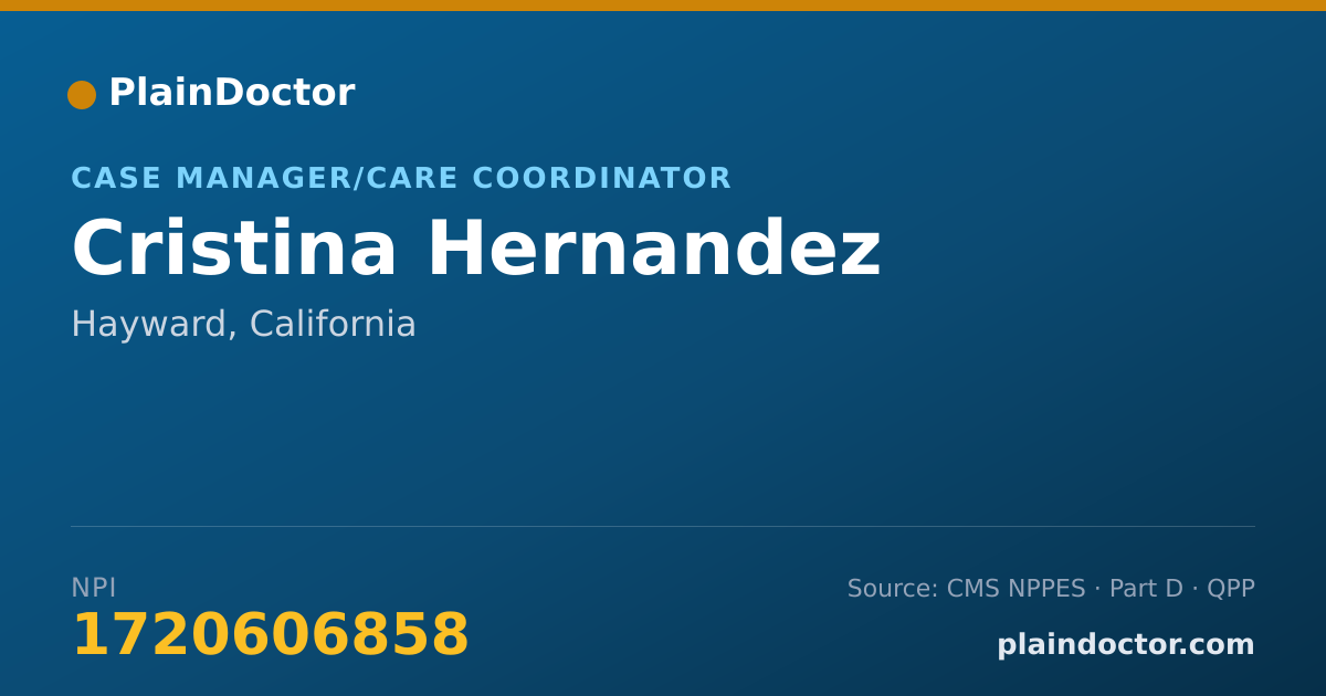 Shareable card for Cristina Hernandez - Case Manager/Care Coordinator, Hayward, CA