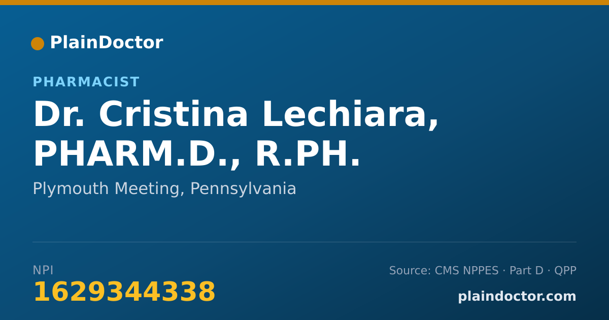 Shareable card for Cristina Lechiara, PHARM.D., R.PH. - Pharmacist, Plymouth Meeting, PA