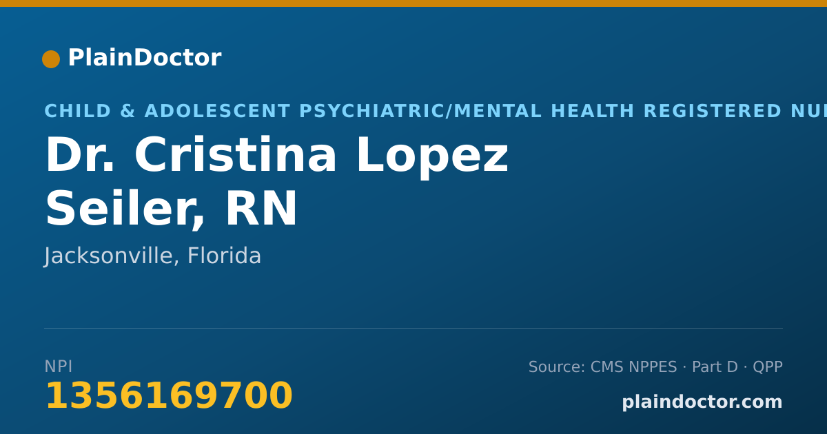 Shareable card for Cristina Lopez Seiler, RN - Child & Adolescent Psychiatric/Mental Health Registered Nurse, Jacksonville, FL