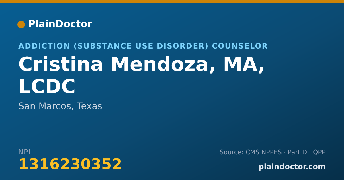 Shareable card for Cristina Mendoza, MA, LCDC - Addiction (Substance Use Disorder) Counselor, San Marcos, TX