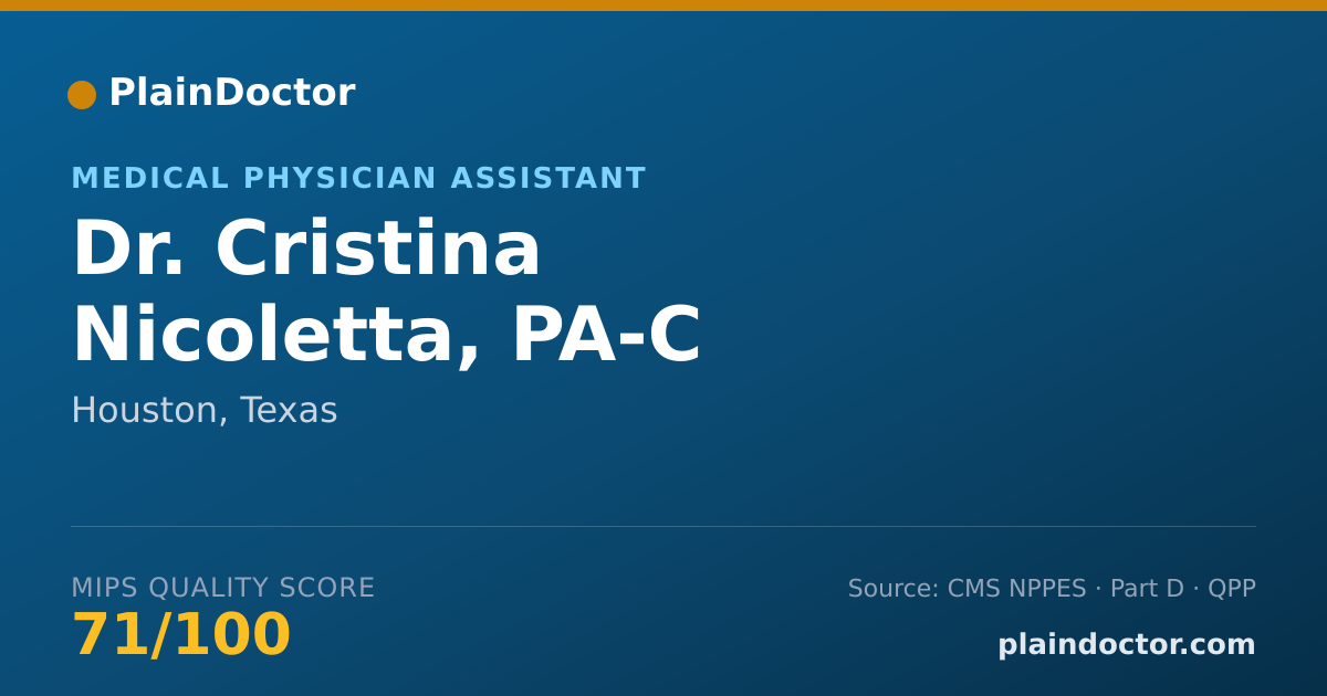 Shareable card for Cristina Nicoletta, PA-C - Medical Physician Assistant, Houston, TX