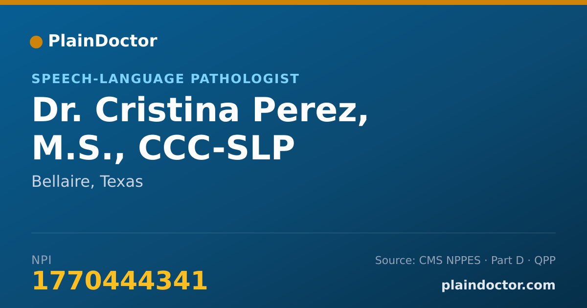 Shareable card for Cristina Perez, M.S., CCC-SLP - Speech-Language Pathologist, Bellaire, TX