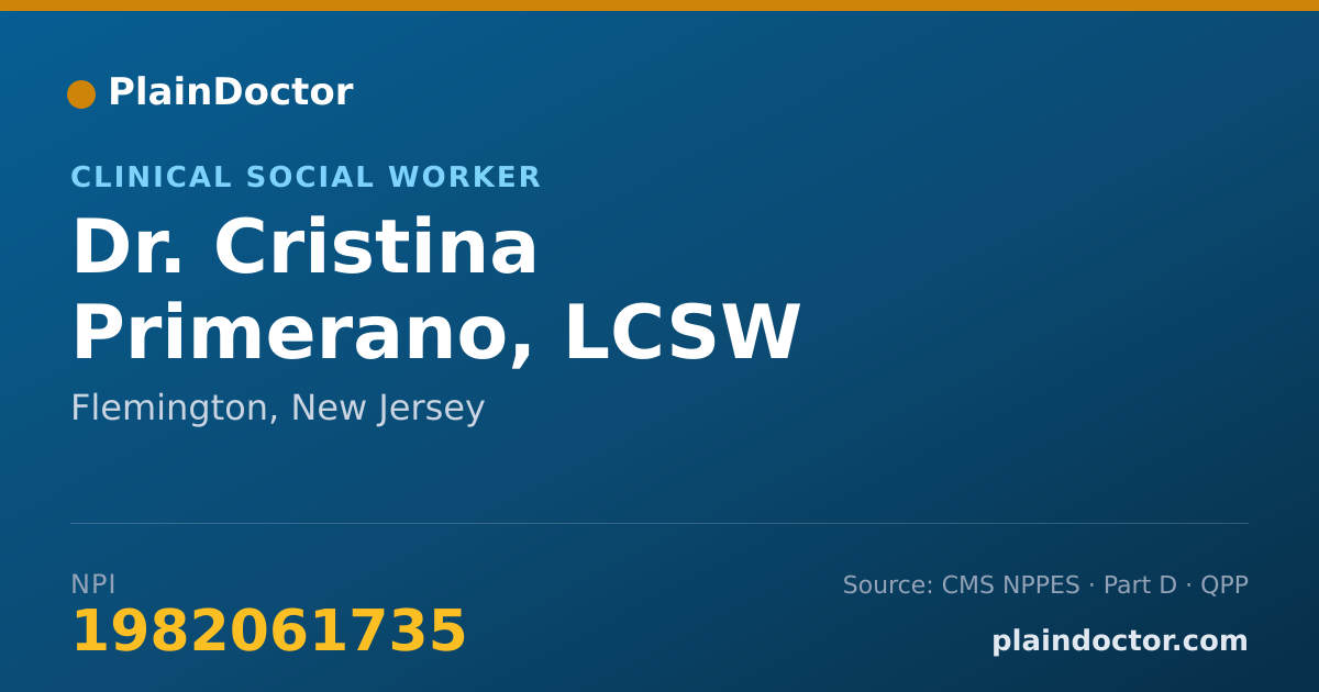 Shareable card for Cristina Primerano, LCSW - Clinical Social Worker, Flemington, NJ