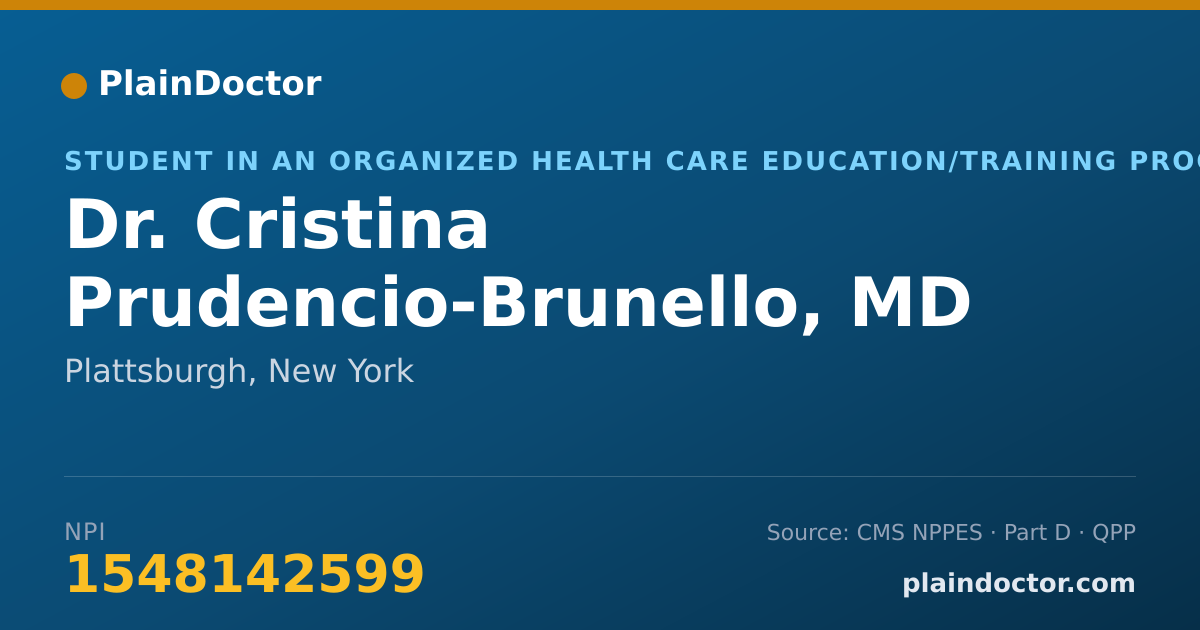 Shareable card for Cristina Prudencio-Brunello, MD - Student in an Organized Health Care Education/Training Program, Plattsburgh, NY